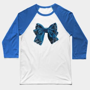 Blue velvet double bow with pearl, beads and crystal embroidery Baseball T-Shirt